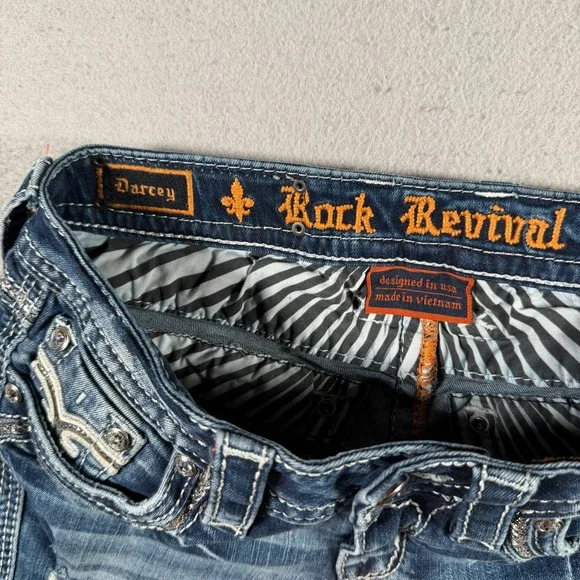 Rock Revival Darcey C204 Distressed Crop Jeans Medium Wash Sequin Size 26 - Picture 11 of 14